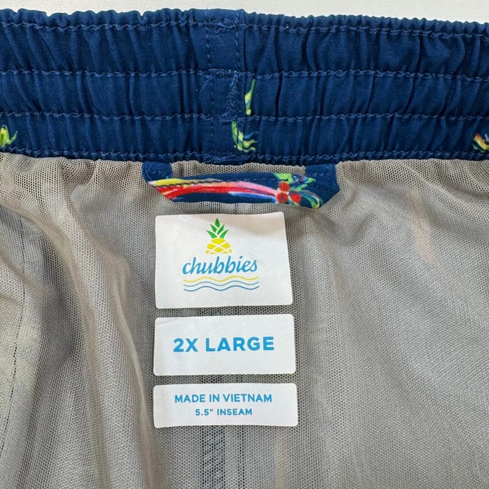 Chubbies Swim Trunks Mens 2XL Navy Blue Rainbow Palm Tree All Over‎ Print Preppy